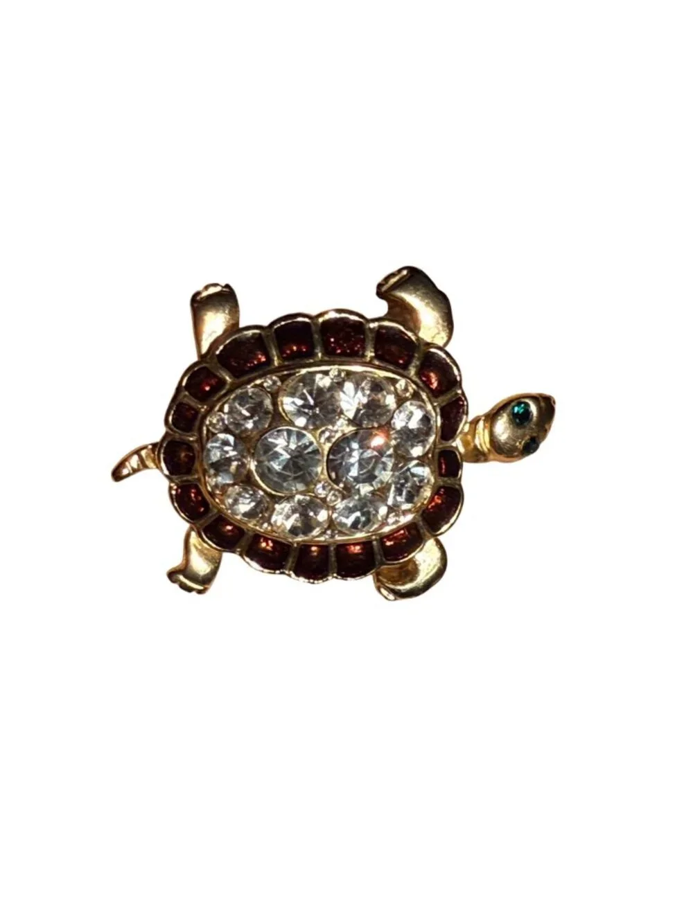 Vintage Turtle Brooch Gold Tone Sea Life Rhinestone Pin Coastal Jewelry Fashion